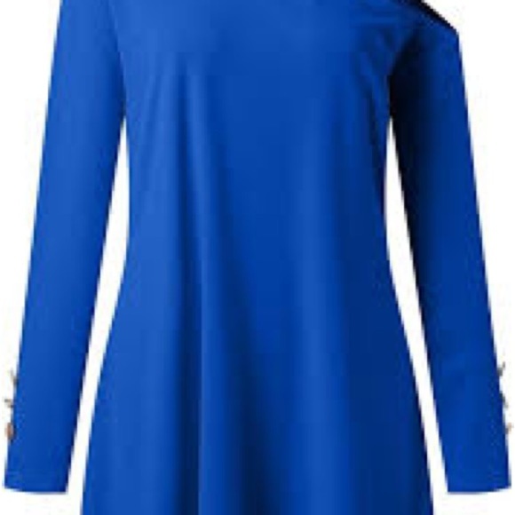 NWOT Vibrant Blue Mini Sheath Dress with Long Sleeves and Asymmetrical Neckline - Picture 8 of 10